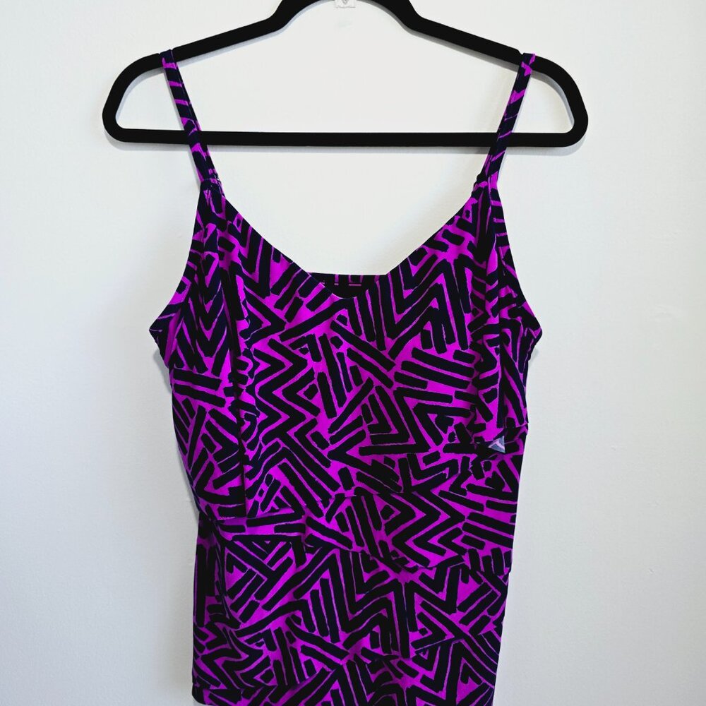 Magicsuit Chloe Tiered Tankini Top, Tiki pattern, size 14
